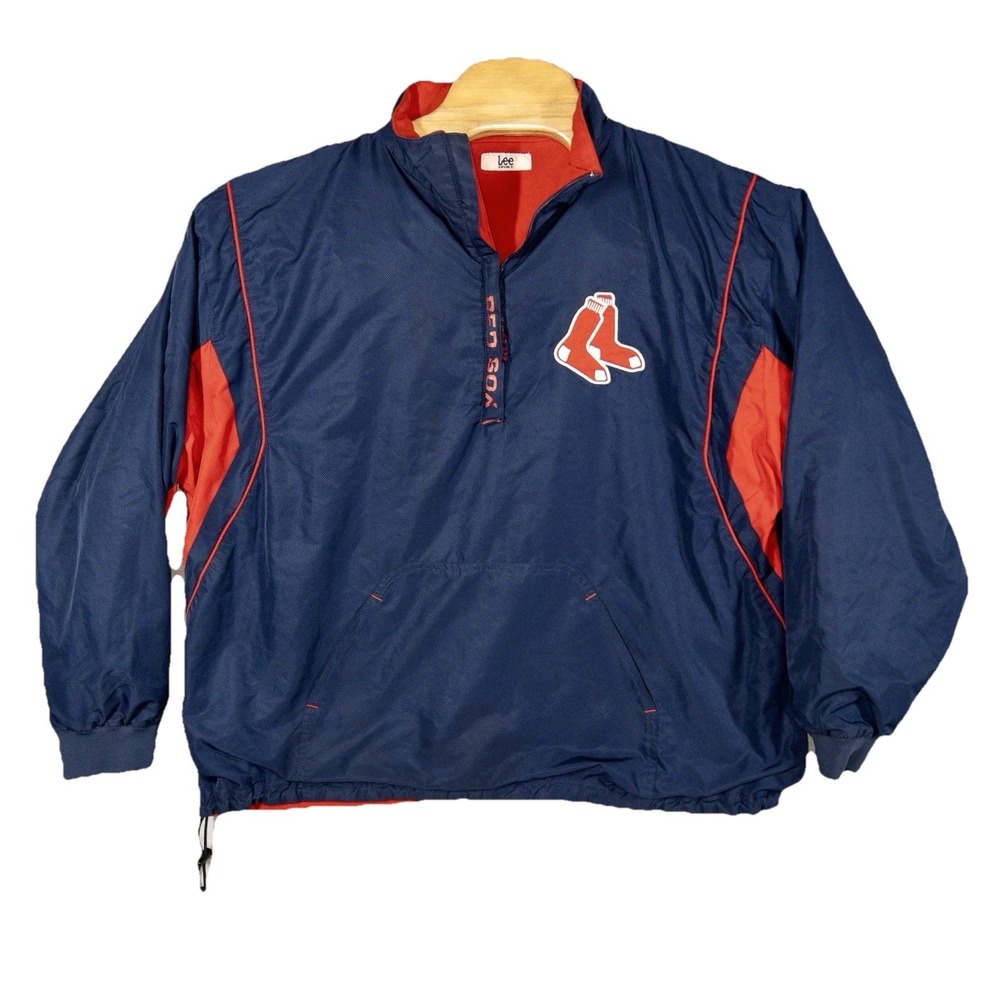 Boston Red Sox Baseball Pullover Jacket MLB Men Large 1/4 Zip Blue/Red Lee Sport